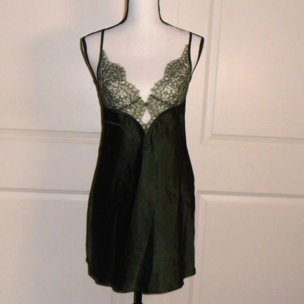 Victoria's Secret Dark Green Lace Slip Chemise